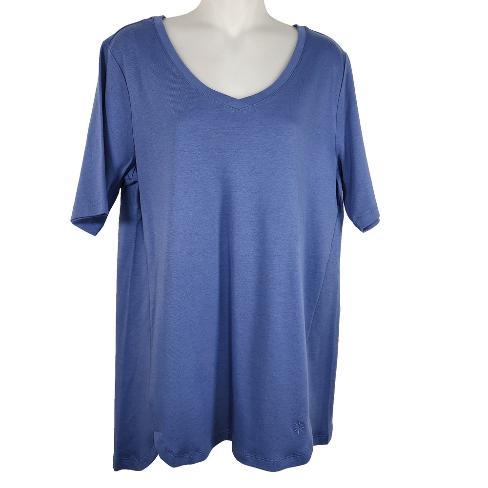Isaac Mizrahi Live! Essentials Pima Cotton V-Neck Tulip Hem Top M Blue A379612